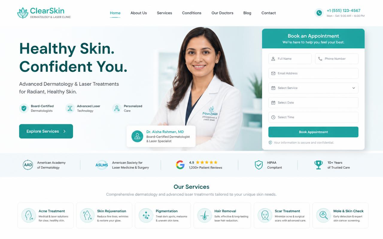 Prévia do modelo de site ClearSkin