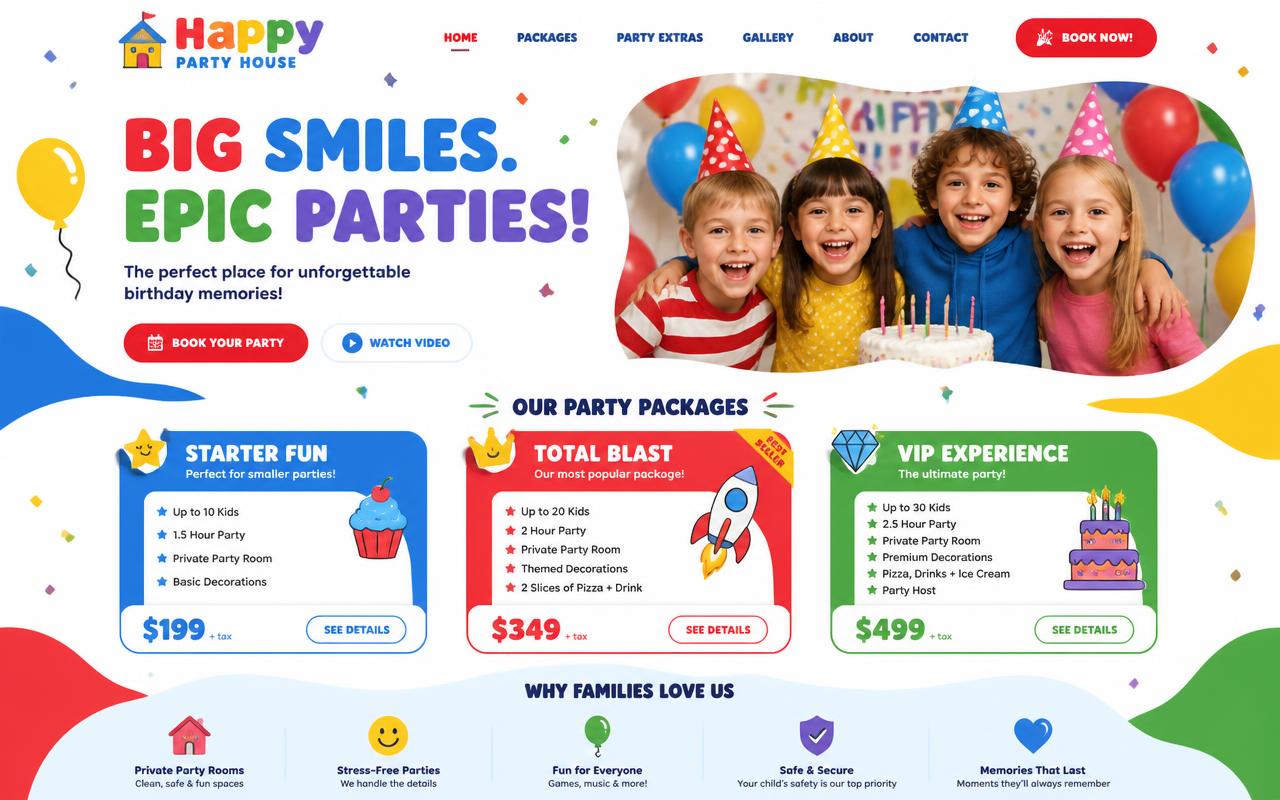 Prévia do modelo de site Happy Party House