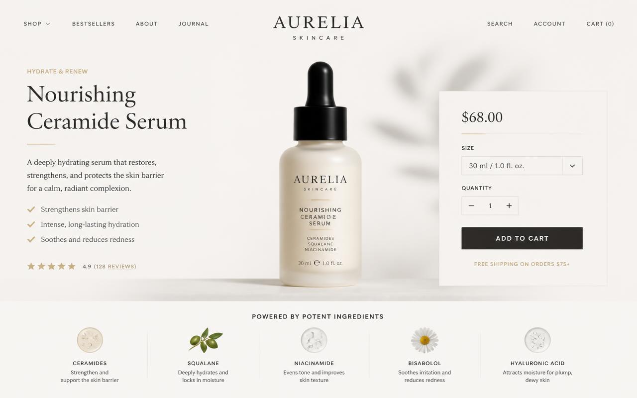 Prévia do modelo de site Aurelia Skincare