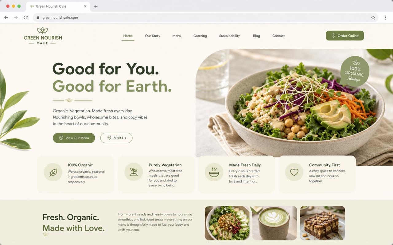 Prévia do modelo de site Green Nourish Cafe